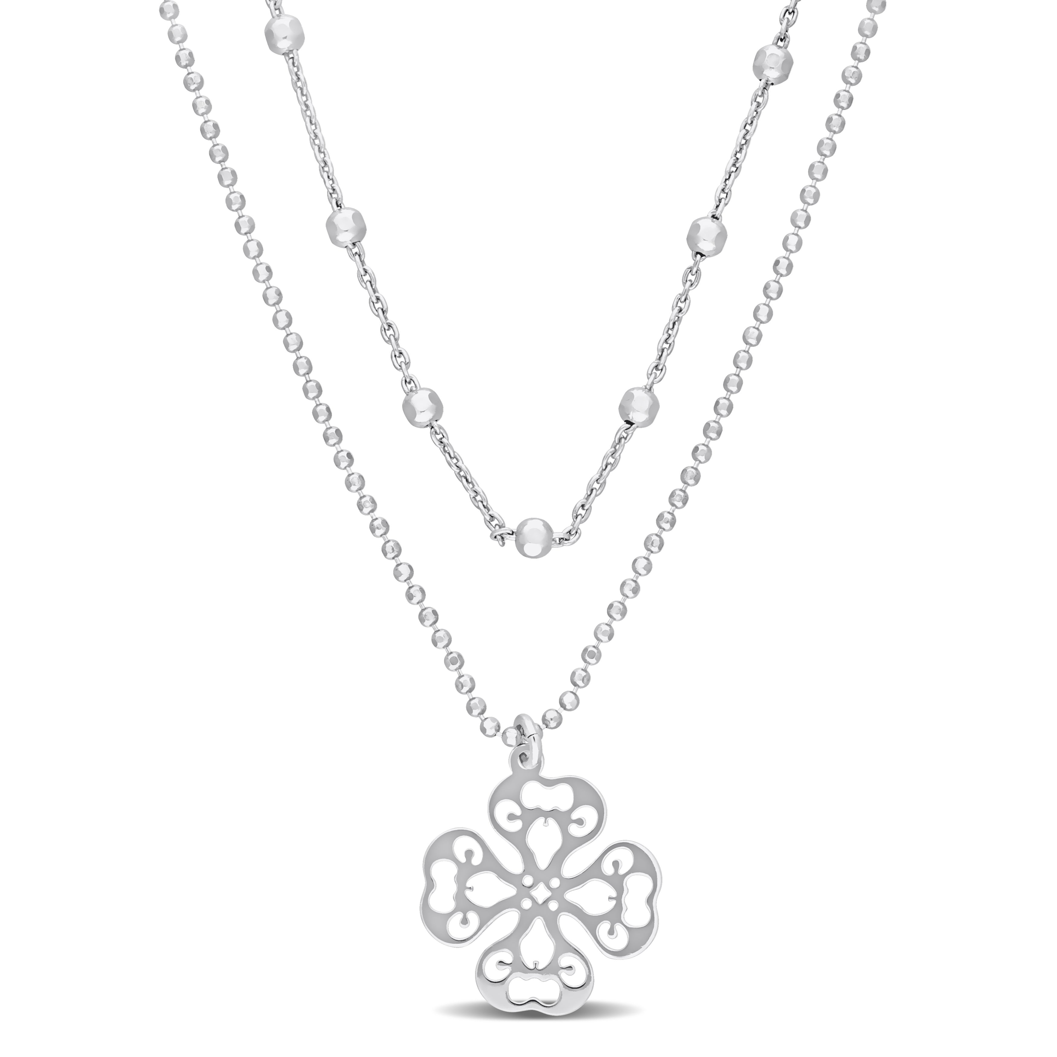 2313 2 Strand Ball Bead Chain Necklace in Sterling Silver 19 in