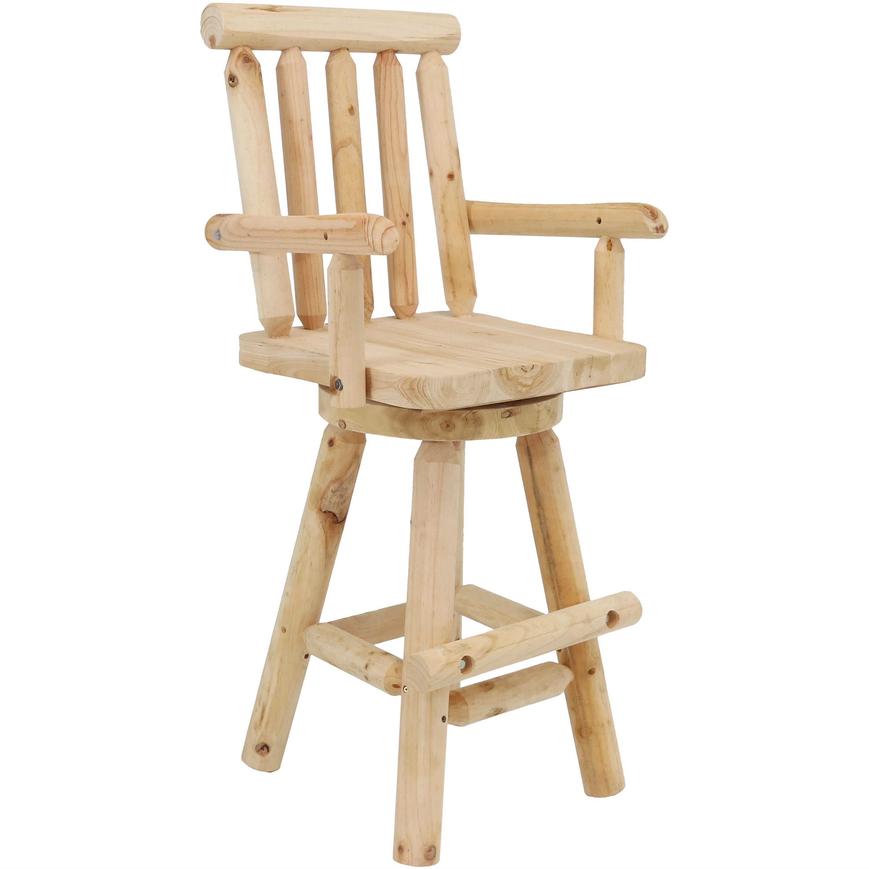 2936 Sunnydaze Unfinished Fir Wood Log Cabin Style Rustic Swivel Bar Stool   1 Stool