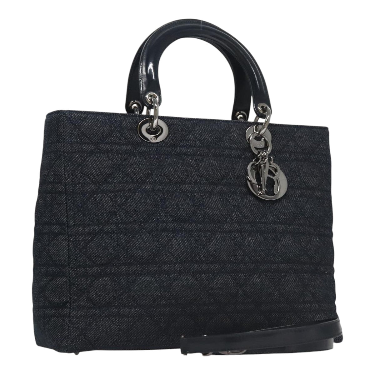 Christian Dior Canage Hand Bag Canvas 2way Navy Silver Auth FF4276SV
