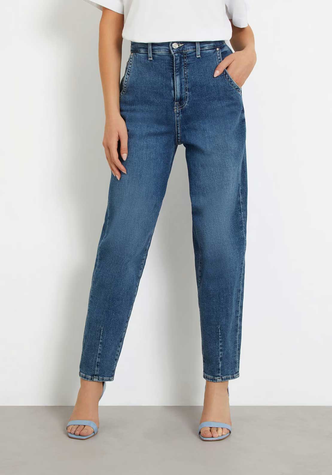 Guess Womens High Rise Andrea Barrel Jeans  Blue