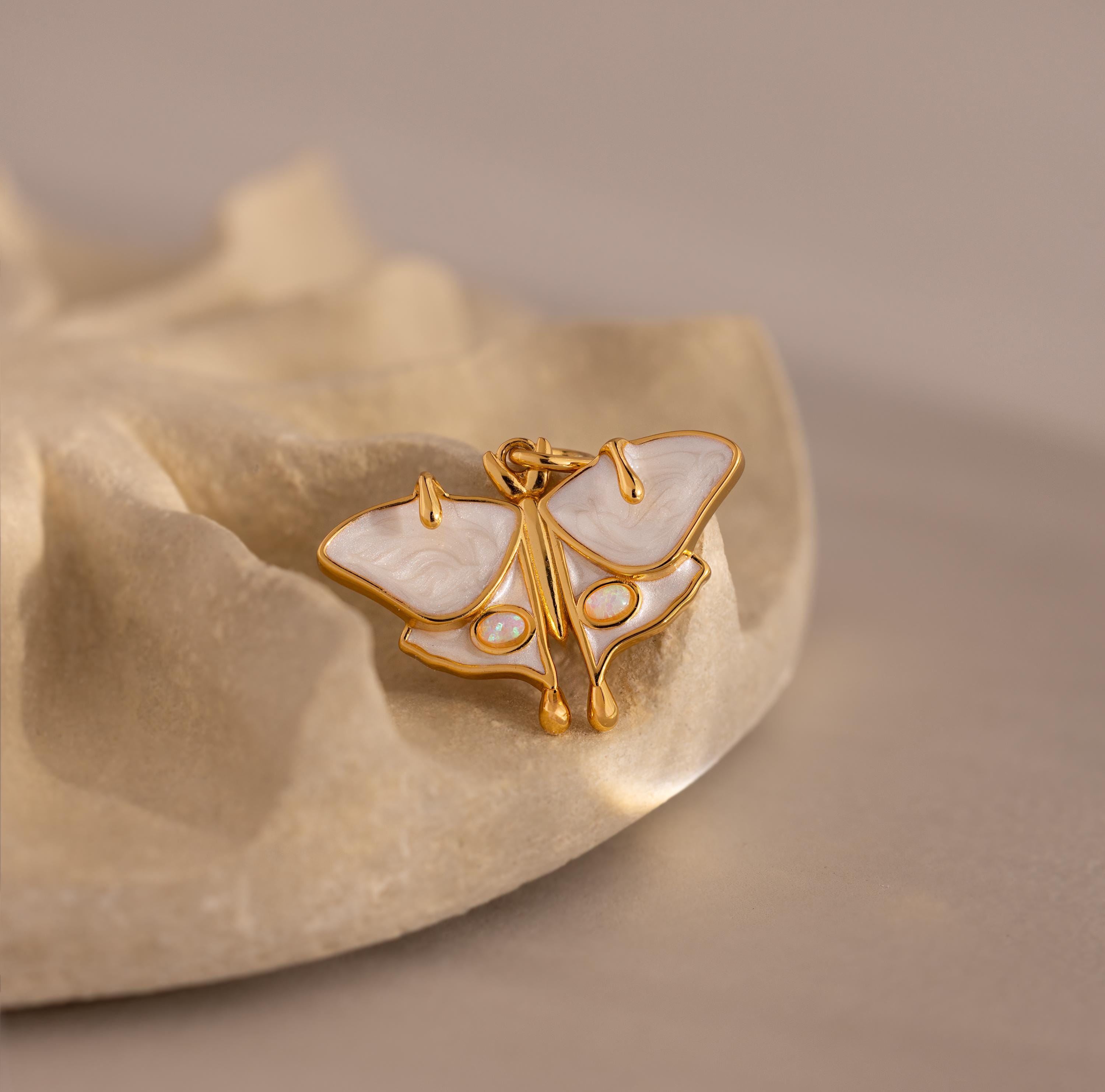 CAITLYN MINIMALIST Opal Moth Charm in 18K Gold