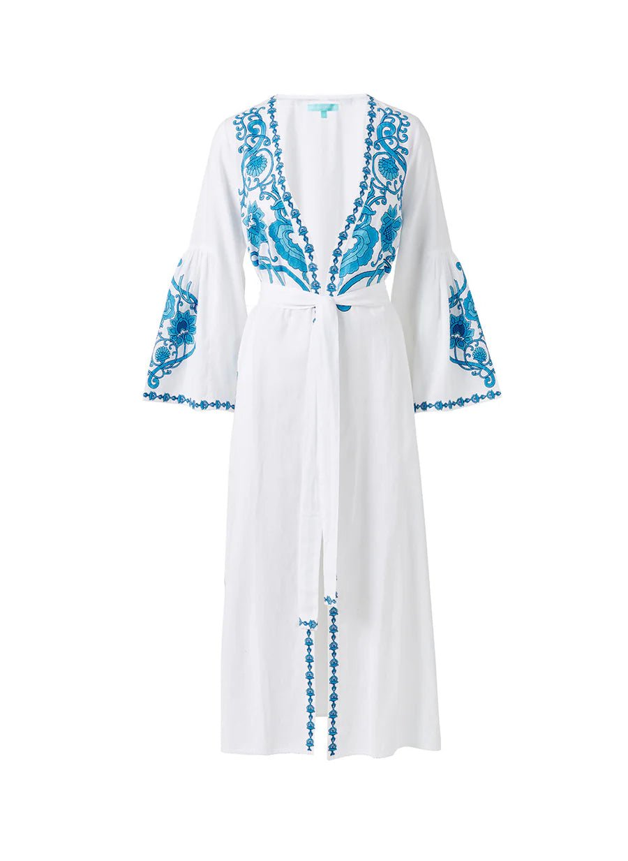MELISSA ODABASH Romilly Long Belted Kimono White Blue