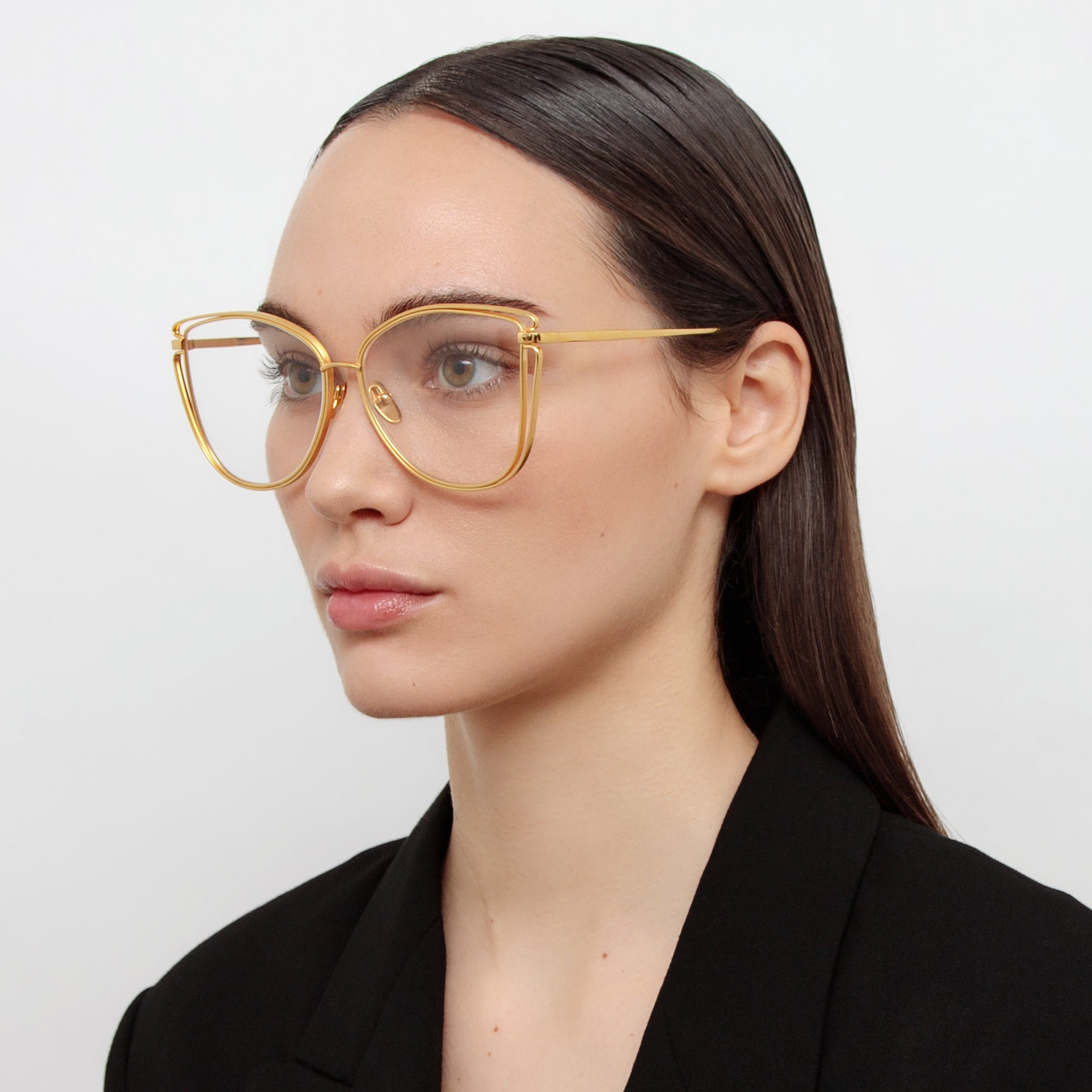 Linda Farrow Dinah Cat Eye Optical Frame in Yellow Gold C5 59
