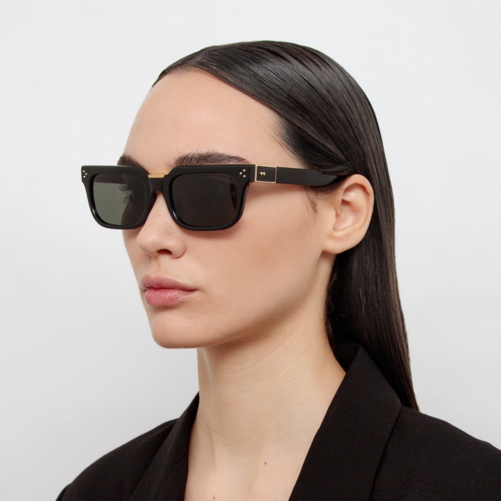 Linda Farrow Yoan Angular Sunglasses in Black C3 50