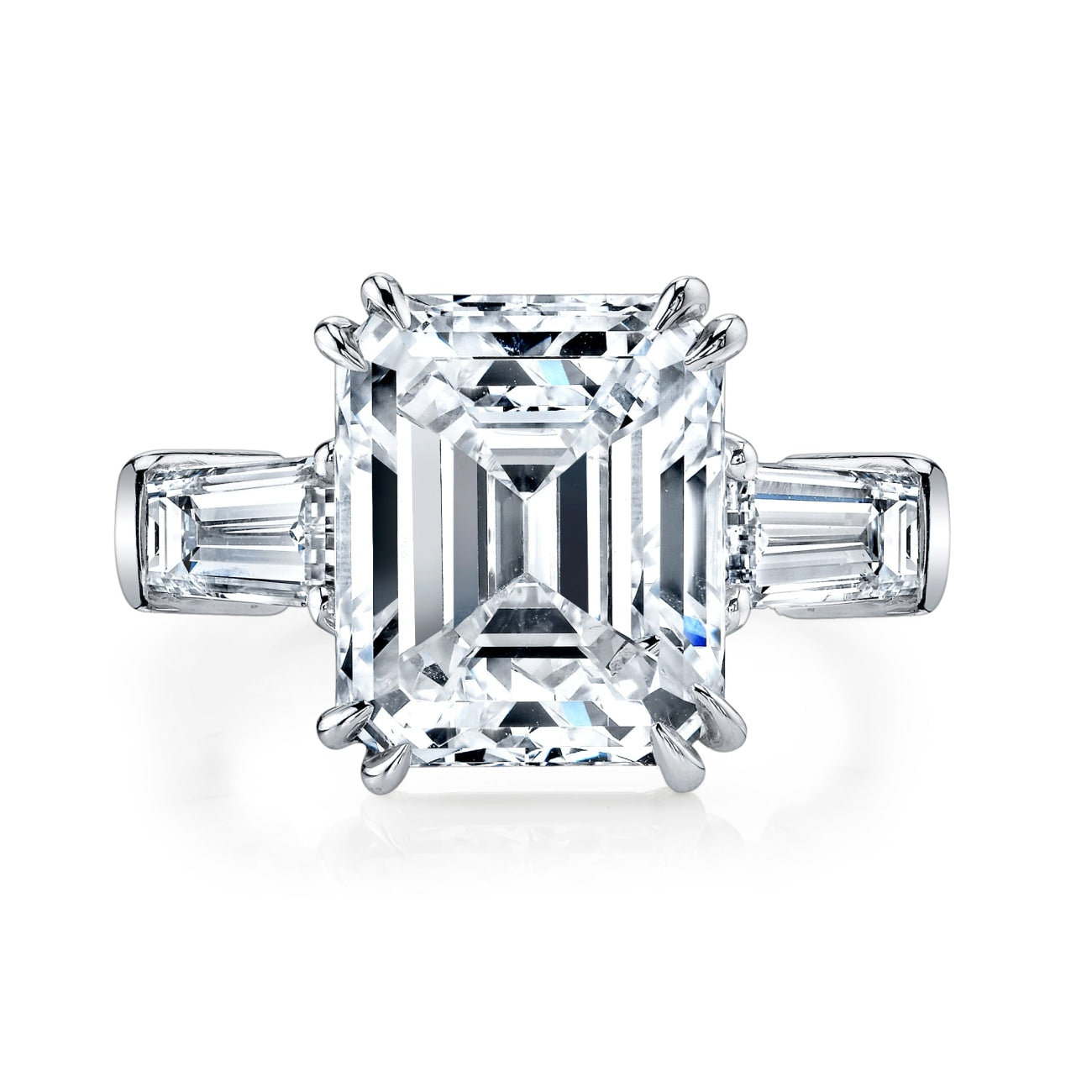 MANFREDI JEWELS Emerald Cut 3.02 ct Platinum Three Stone Diamond Engagement Ring (Pre Order)