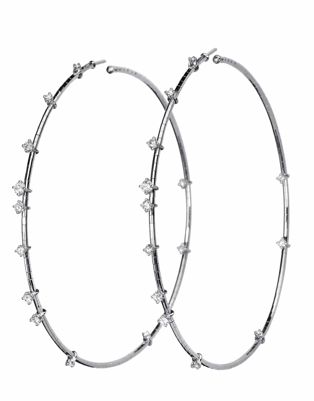 MATTIA CIELO 7.5cm White Gold Rugiada Diamond Hoop Earrings