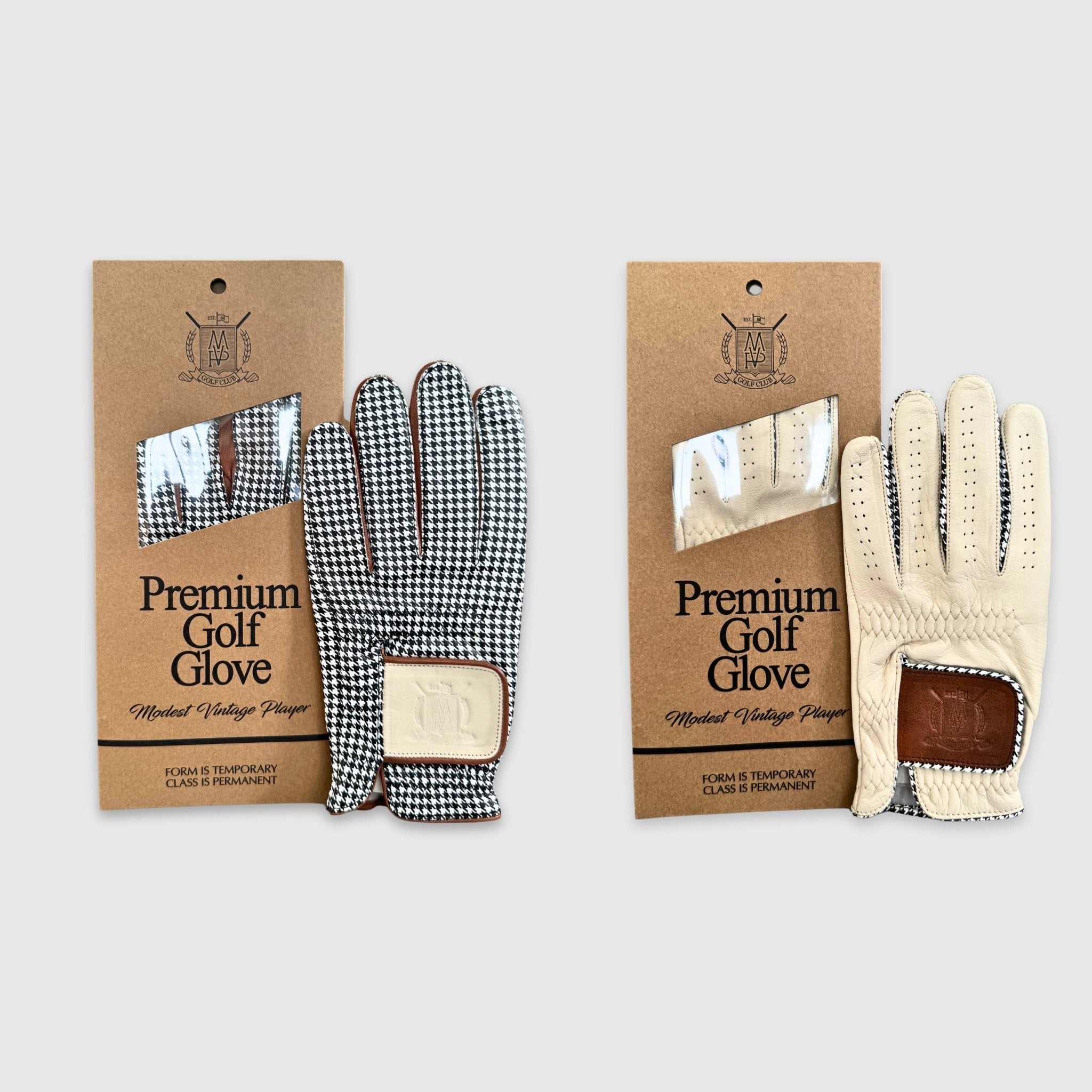 MODEST VINTAGE PLAYER PRO Houndstooth Cabretta Leather Golf Gloves   Brown (2 Pack)