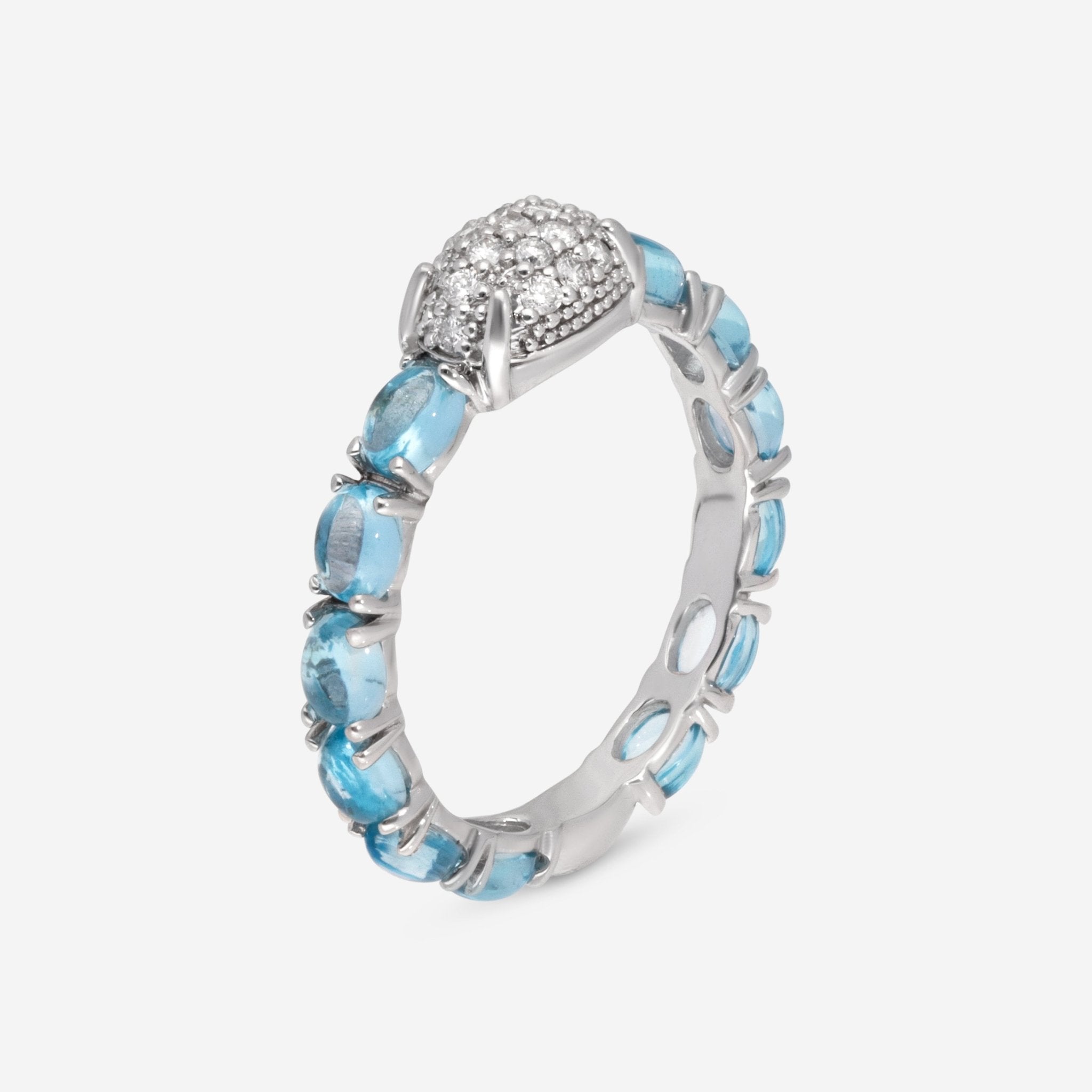 SuperOro Vulcano 18K White Gold Diamond & Swiss Blue Topaz Ring Sz. 6.75 VULCANO A013