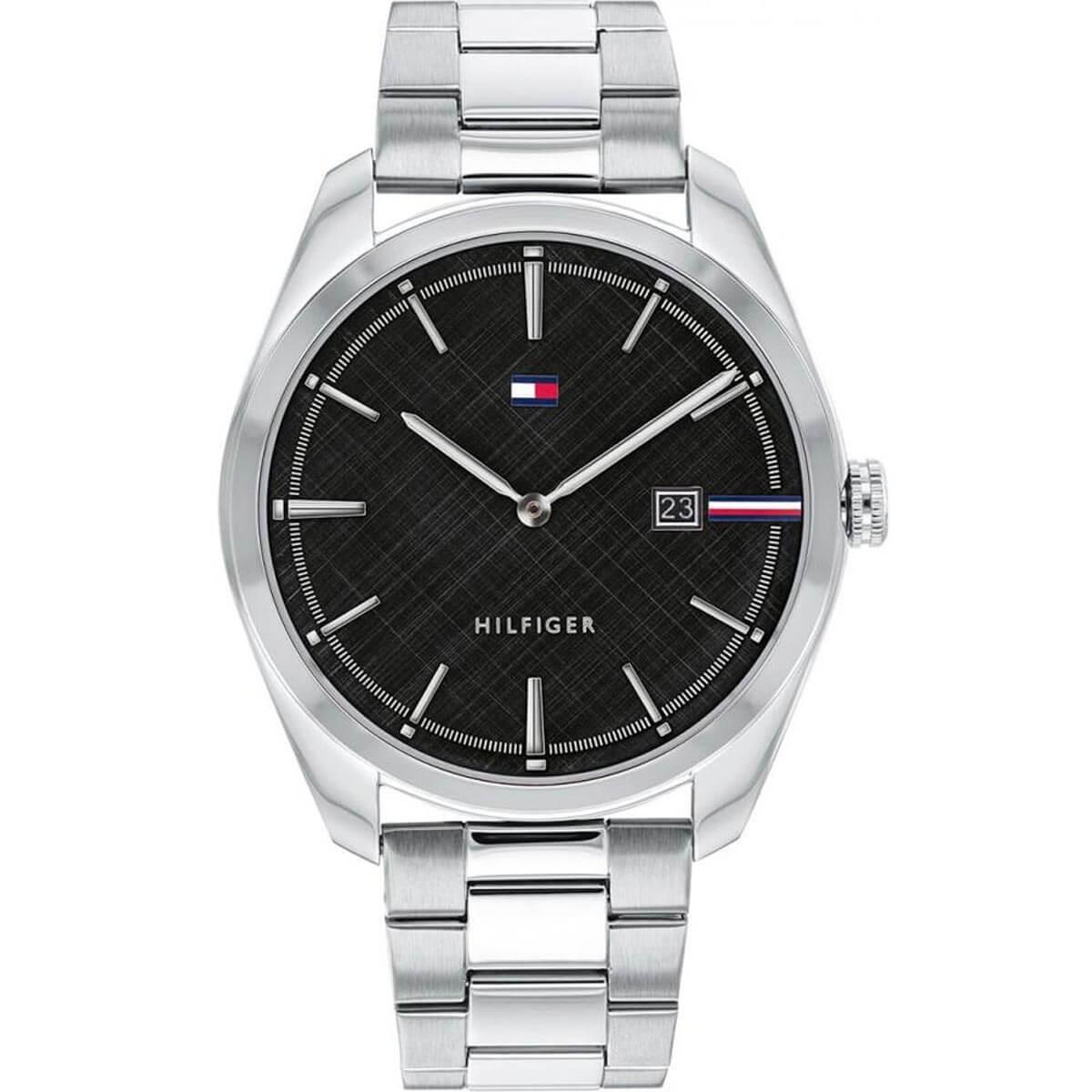 Tommy Hilfiger Men's Quartz Watch   Theo Black Dial Silver Steel Bracelet   1710440