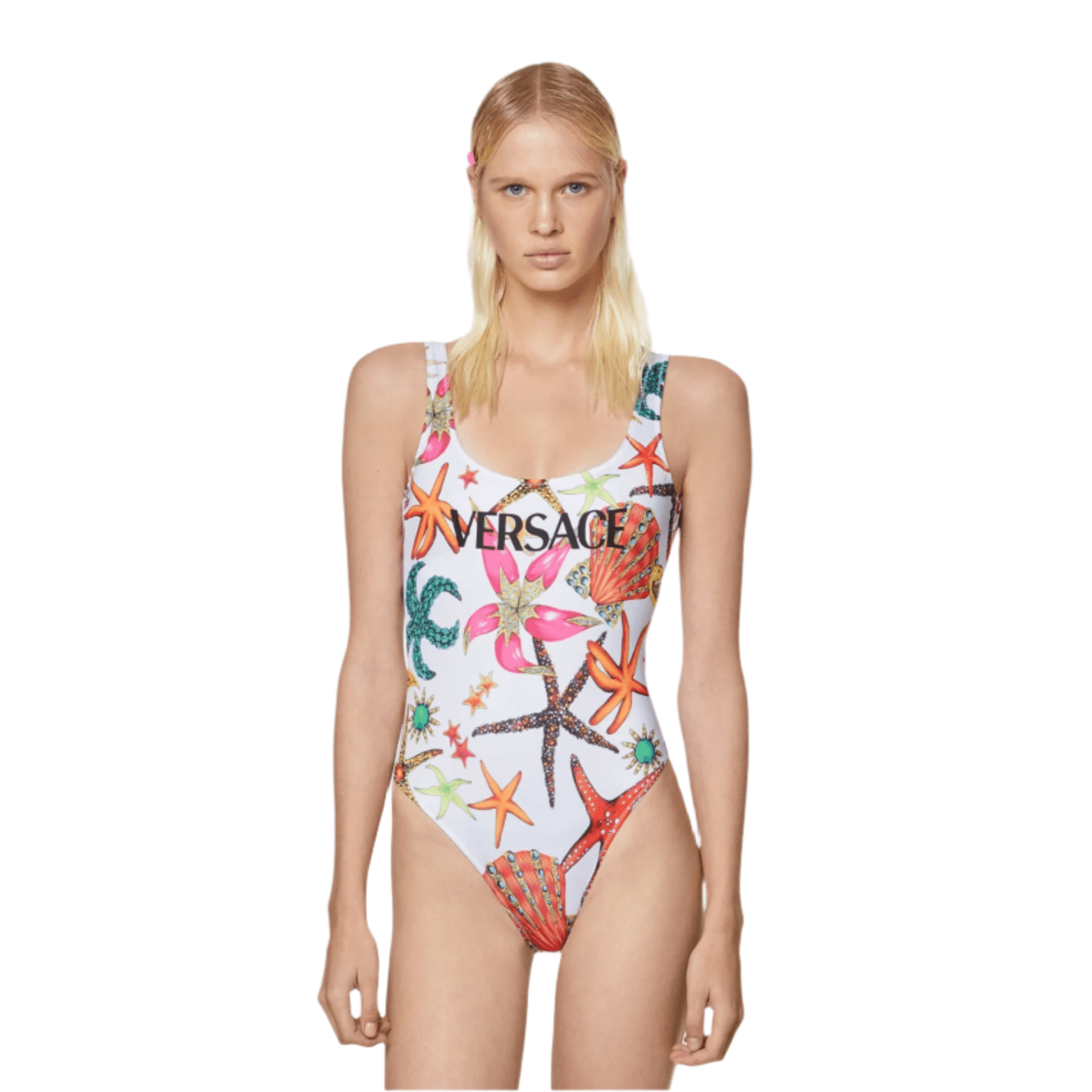 Versace Starfish Print Swimsuit In White