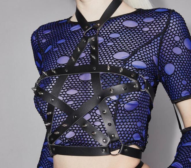 Dolls Kill With A Passion Pentagram Harness  Black & Silver  OS  BNWT