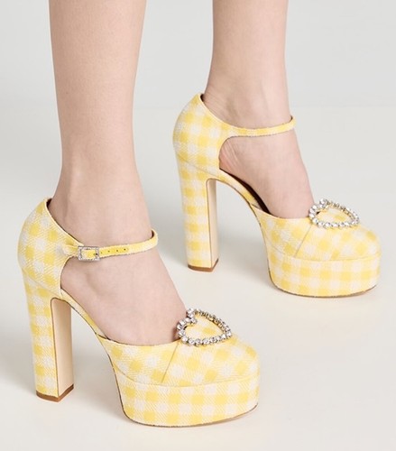 RAYE MALONE SOULIERS heels 11 yellow white platform plaid Camille 130 EMILY IN PARIS