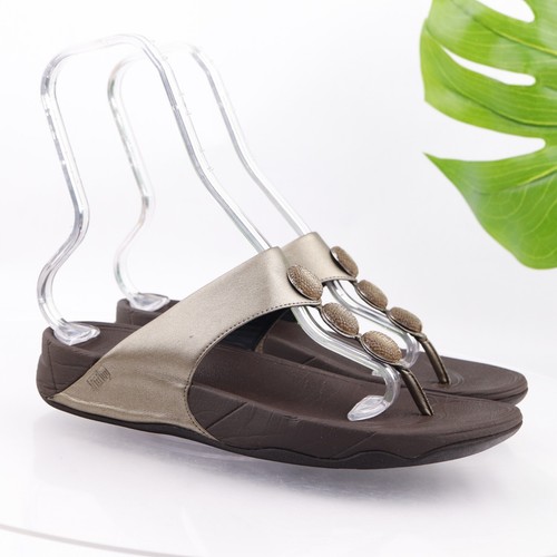 Fitflop Women's Pietra Sugar Sandal Size 10 Thong Slide Shoe Bronze Glitter Gems