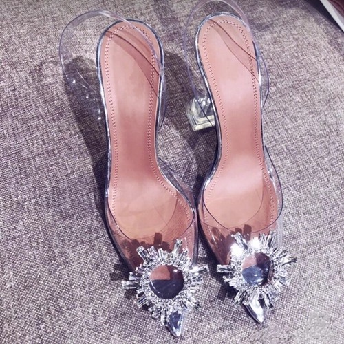 Women Sexy Stylish Crystal PVC Heel Blogger Glass Amina Muaddi Replica Shoes