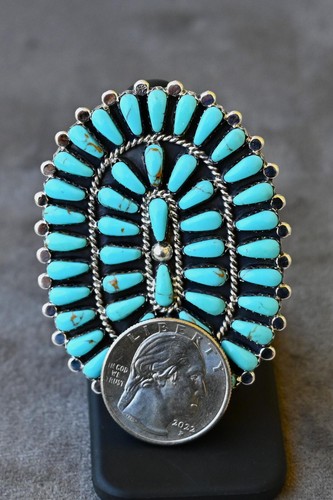 New Huge Navajo Size 6.5 Ring by Davin Benally Sterling & Block Turquoise 23gram