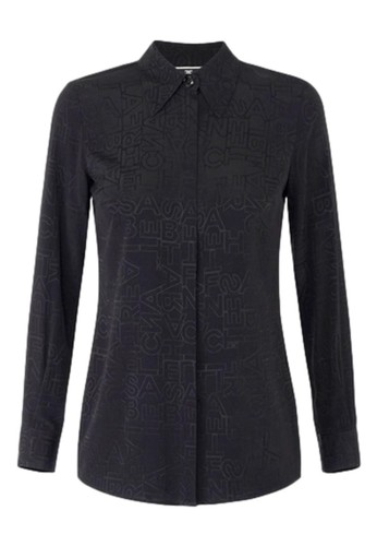 NWT ELISABETTA FRANCHI BLACK GEORGETTE JACQUARD LETTERING SHIRT CA08446E2