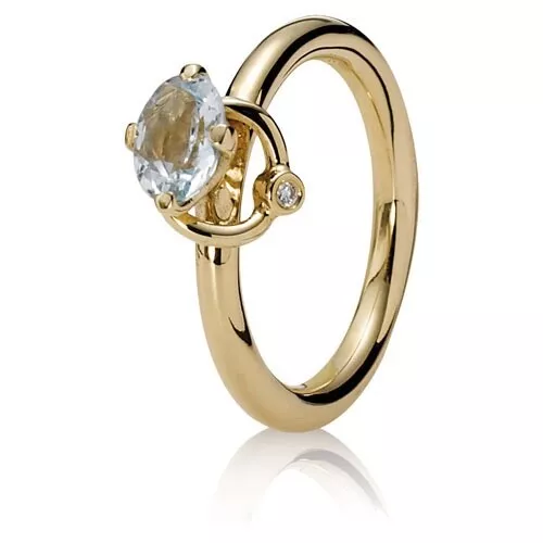 VERY RARE AND HTF!! Pandora 14K Gold Orbit Ring with Aquamarine   150143AQ 53