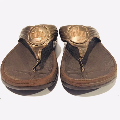 FitFlop Bronze Thong Sandals Flip Flops Leather Shoes Women's Size 9 US 7 UK