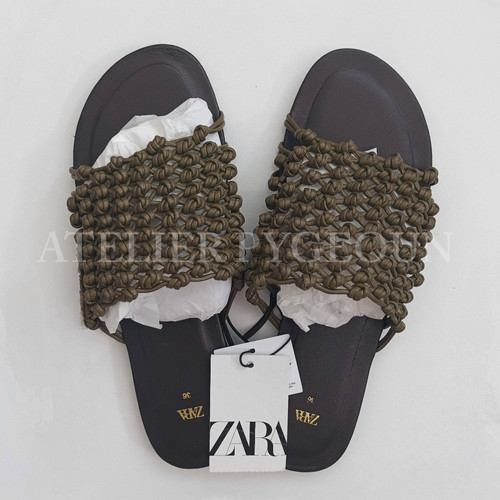 NWT ZARA Woven Leather Sandals Green 1623 310 Size US 8 EUR 39