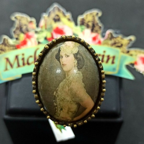 Michal Negrin Ring Oval Cabochon Cameo Victorian Lady Photo Adjustable Gift New
