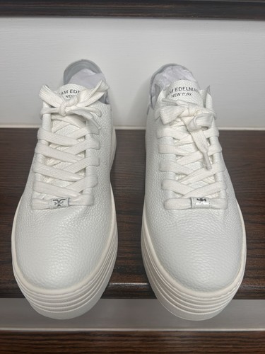 Sam Edelman Women’s Pippy Platform White Leather Sneakers  8 1 2 M  New In Box