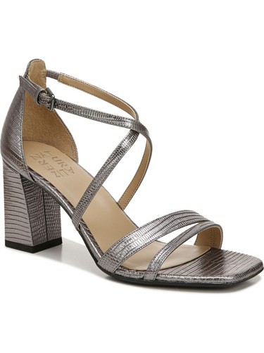 H&M NATURALIZER Womens Silver Tiff Square Toe Block Heel Leather Heeled Sandal 11 M