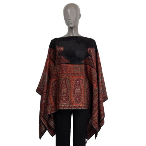 ETRO 66854 auth ETOR burgundy black 2019 EMBROIDERED PAISLEY PONCHO Blouse Shirt OS