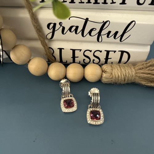 DAVID YURMAN 7mm Pink Tourmaline & Diamond Drop Earrings 7.8 Grams STUNNING!