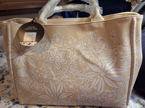Borsa tote Neiman Marcus Oscar De La Renta rivestita in tela naturale