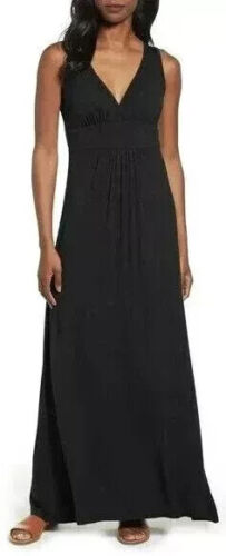 ESSENTIALS Loveappella Maxi Dress Black Medium V Neck Jersey Knit Stretchy