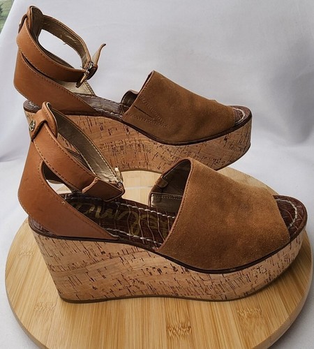 UNISA Sandali Sam Edelman donna 9M cammello scamosciato sughero zeppa fibbia cinturino scarpe
