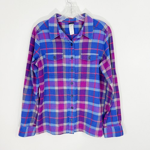 Patagonia Fjord Purple and Blue Plaid Flannel Buttondown Shirt Size 6