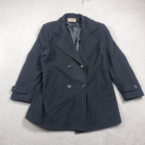 CARLA ZAMPATTI Leon Filips Womens Trench Coat Jacket Size 12(AU) Black Double Breasted Wool
