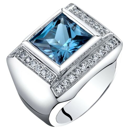 Men's 5 carats Natural London Blue Topaz Ring in Sterling Silver