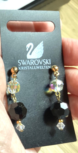 VINTAGE SWAROVSKI CRYSTAL WHITE BLACK EARRINGS PIERCED 1.25 INCHES LONG
