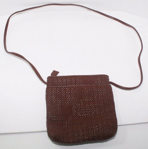 Nine West Brown Basket Weave Crossbody Shoulder Bag   Small Handbag Purse 7x8