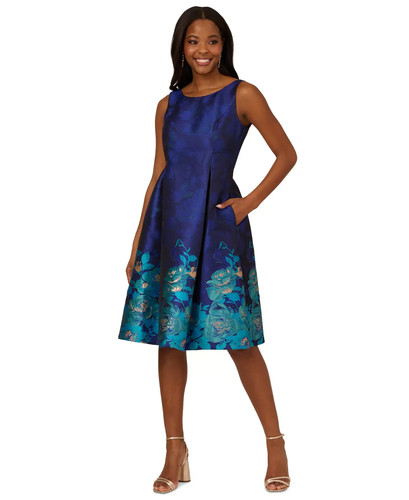 Adrianna Papell Women's Dress Sz 2 Boat Neck Fit & Flare Jacquard