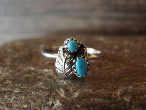 Navajo Sterling Silver Feather & Turquoise Ring Size 6  Roselene Joe