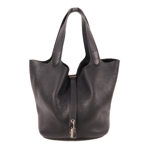 HERMÈS HERMES PHW Picotin MM Handbag Clemence Leather 2Z Bleu Nuit