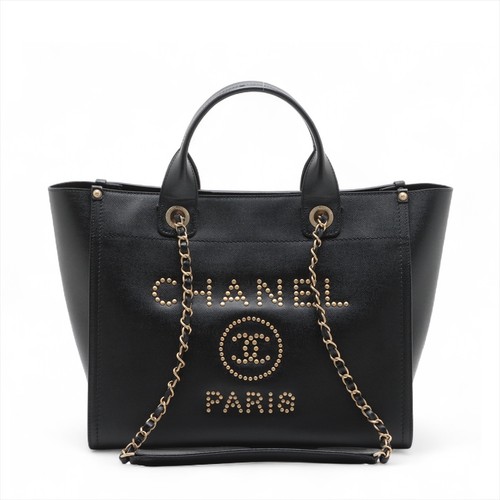 Chanel Deauville Caviar Skin 2 Way Tote Bag Black G Metal Fittings 26XXXXXX A