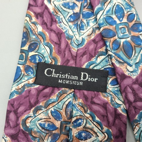 Christian Dior Monsieur Tie Mens Silk Floral Necktie Classic USA Made Purple