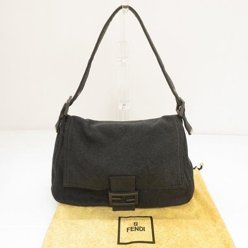 FENDI Shoulder Bag Charcoal Gray Mamma Bucket Sweatshirt Dust Bag for Women Auth