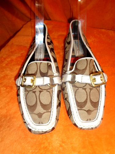 LI NING Coach  mocassini vintage Stacie marrone logo cachi  bordo in pelle avorio  taglia 9 M US