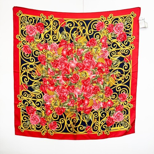 Christian Dior scarf 85cm 33″ square silk flower pattern red