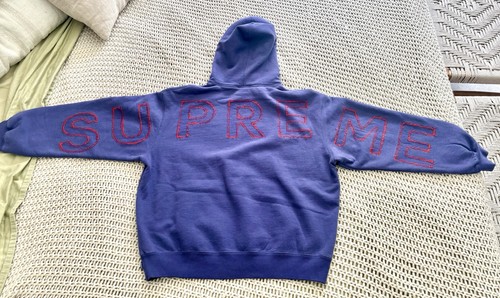 AUTHENTIC Supreme Frayed Hooded Sweatshirt 'Washed Navy' SIZE M