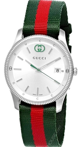 GUCCI G Timeless Quartz 38MM Silver Dial Nylon Strap Men's Watch YA1264236