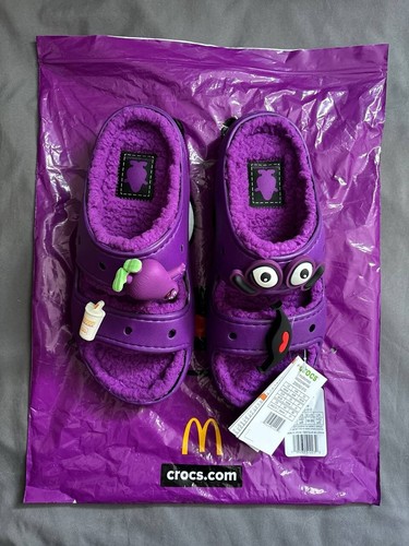 LI NING Crocs McDonalds Grimace sandalo accogliente uomo taglia 6 donna taglia 8 foderato pelliccia fuzzy