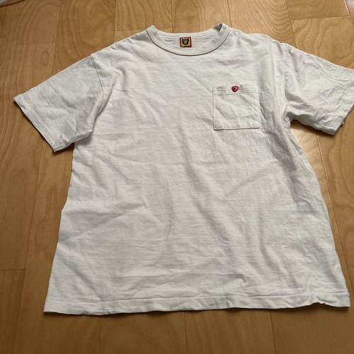 Human Made White T Shirt Left Chest Pocket Red Heart Button Size L