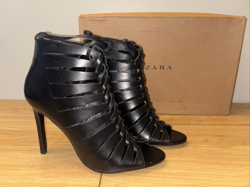 ZARA BLACK LEATHER HIGH HEEL BOOTIE STYLE SANDALS SIZES 9