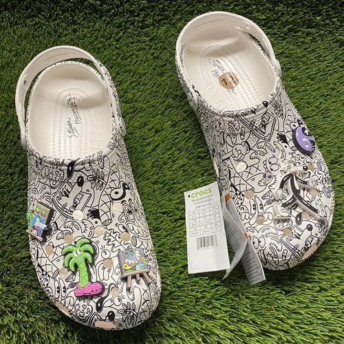 RAYE Crocs Classic Clog Steven Harrington Collage Art 208145 103 White Size 12